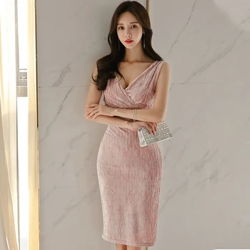 

Fashion women comfortable elegant sexy dress new arrival party trend lovely pink backless v-neck cute pencil dress