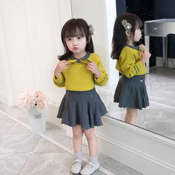 

New fashion girl knitted skirt suit kids long sleeve sweater skirts set girls clothing sets children spring autumn suits clothes