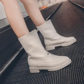 

2019 autumn new Martin boots women Fashion simple solid color zipper decorative thick heel soft and comfortable casual boots