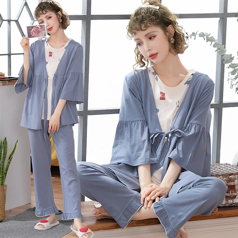 3pcs/set Cotton Maternity Nursing Pajamas Spring Autumn Feeding Nightwear  Clothes For Pregnant Women Loose Pregnancy Sleepwear - Sleep & Lounge -  AliExpress