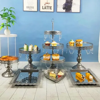 

1-7pcs /Set Cupcake Bling And Decorating Display Plate Crystal Cup silver Mirror Cake Stand For Wedding and Party