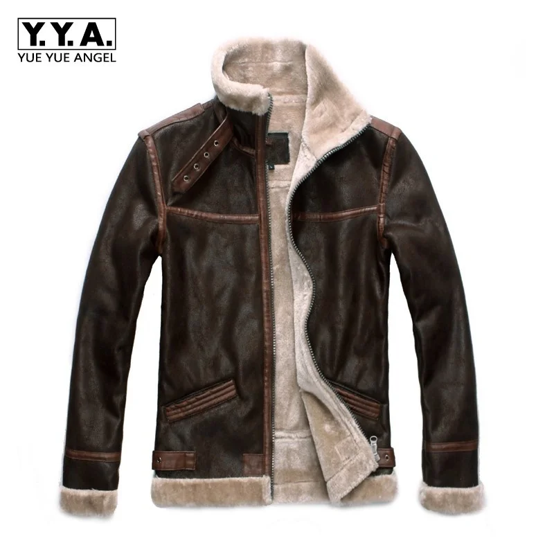 

Мужская зимняя куртка из искусственной кожи, с воротником-стойкой и флисовой подкладкой