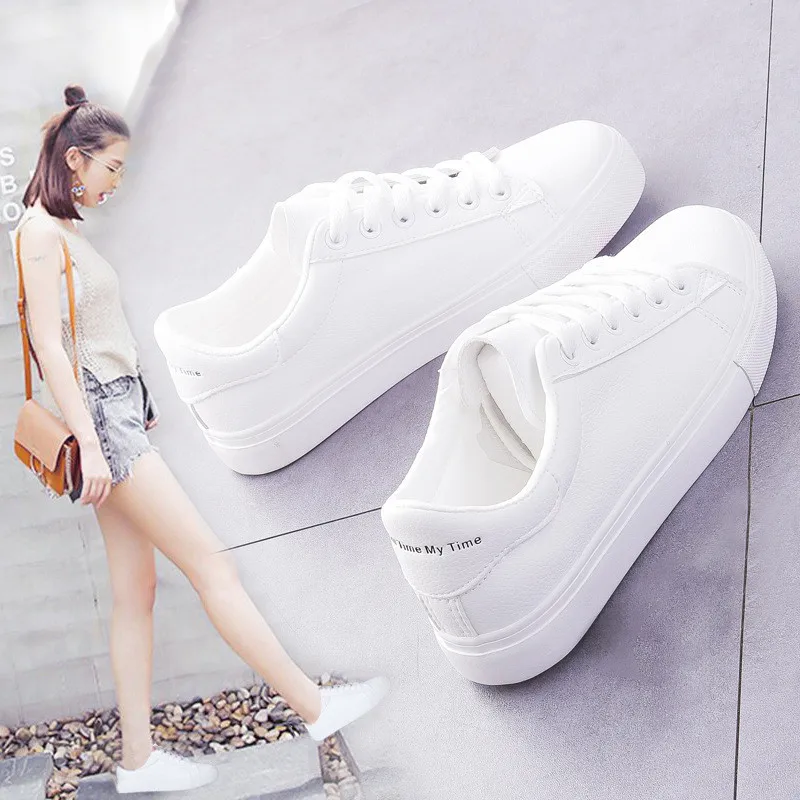 Zapatos de moda vulcanizados para mujer, zapatillas informales de cuero PU de Color sólido clásico, Color blanco, novedad de primavera