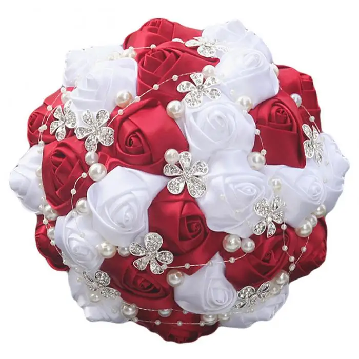 Wedding Bridal Bride Bouquet Wedding Holding Bouquet with Artificial Roses Lace Pearl Ribbon 899