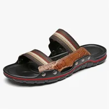 Летние кожаные и нейлоновые пляжные шлепанцы в стиле пэчворк; шлепанцы унисекс; повседневные Мягкие и удобные шлепанцы высокого качества для влюбленных пар