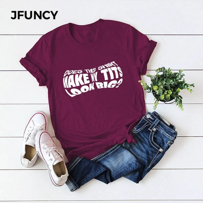 

JFUNCY 2020 Summer Plus Size Tees Women Cotton T Shirt Oversize Short Sleeve Loose Female Tops Funny Spoof Print Lady T-shirt