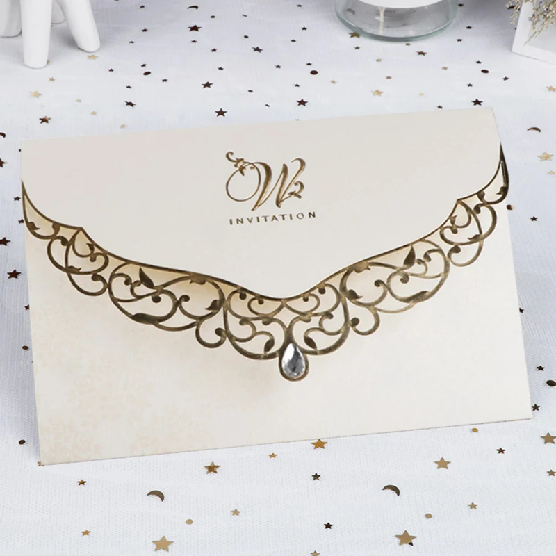 50pcs Laser Cut Wedding Invitation Card Business Greeting Cards With Diamond Wedding Decoration Party Supplies greeting cards wedding invitations