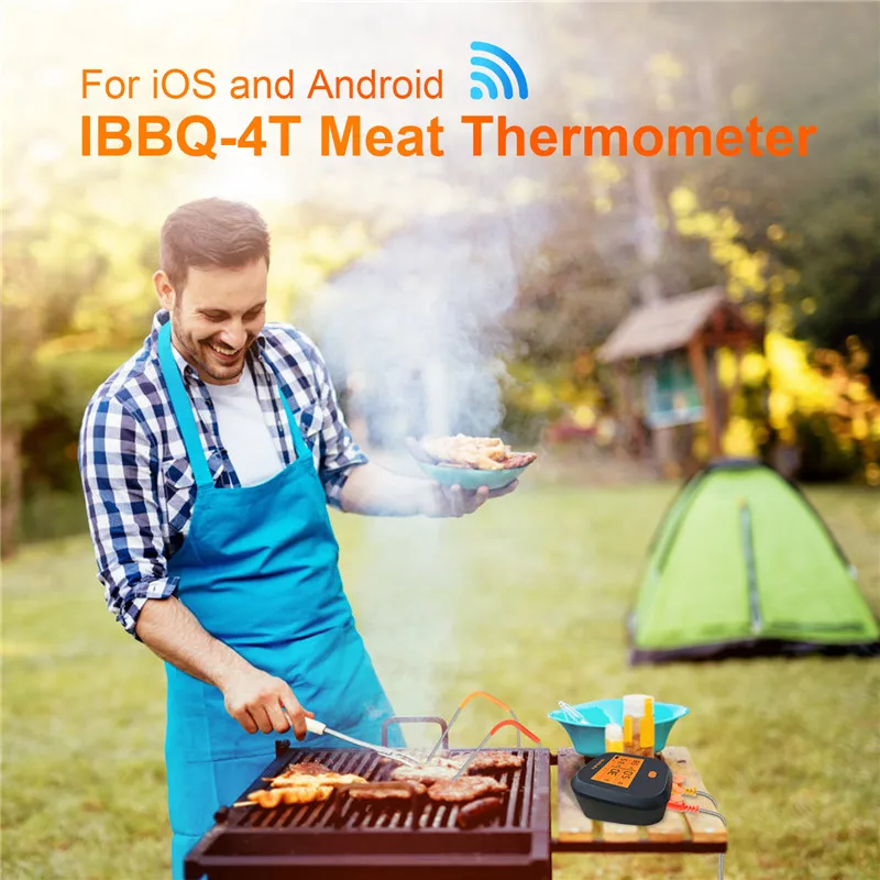 Inkbird IBBQ-4T Wi-Fi BBQ цифровой термометр непромокаемый магнитный Будильник Термометр с 4 зондами для барбекю кухонный курильщик гриль