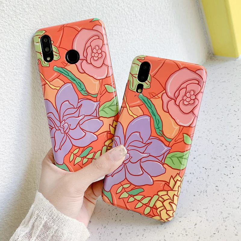 

Shiny Abstract Drawing Flower Case For Huawei Honor 10 P20 P30 Mate 20 Pro Nova 4 3 3i P Smart Plus Back Cover Retro Art Case