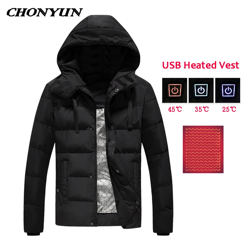 Women/Men Winter Outdoor Down Jacket USB Electric Heating Warm Coat Cotton High Quality Fishing Hik