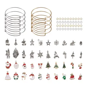 

1 Set Christmas Alloy Pendants for DIY Adjustable Stainless Steel Bangles Making With Jump Rings Accessories