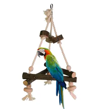 

Natural Wooden Triangular Bird Swing Parakeet Bird Rope Stand Perch Chewing Toys Y5GA