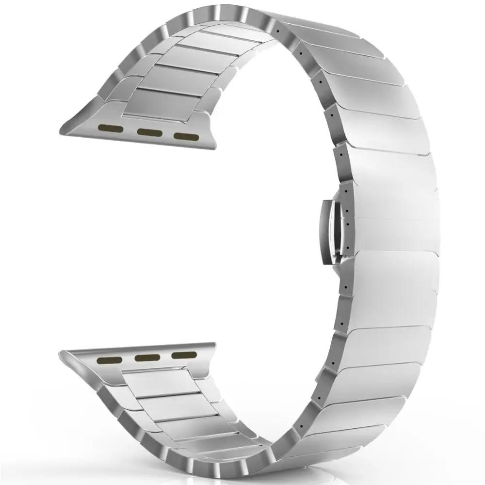 silver Ремешок из нержавеющей стали для Apple Watch band 42 мм/38 мм iWatch 4 band 44 мм 40 мм Бабочка Пряжка металлический браслет Apple watch 4 3 21 - Цвет ремешка: silver