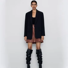 Ladyfirsy Сексуальная шикарная юбка из искусственной кожи корейский офисный женский плиссированный пояс с оборками карманы для клубного танца эффектное женское мини-платье