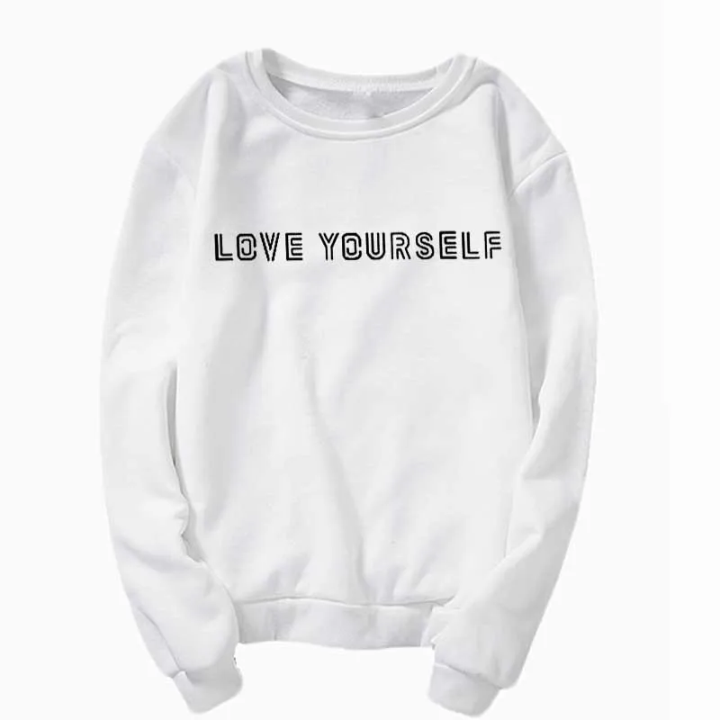 Kpop в стиле группы Bangtan Boys толстовка с капюшоном Harajuku Корейская одежда любовь себя K-pop негабаритных монолитные толстовки уличная одежда - Цвет: Sweatshirt white