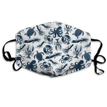 

Sea Octopus Crab Squid Print Face Masks Polyester Washable Anti-Dust Reusable Cloth Masks Marine life mask