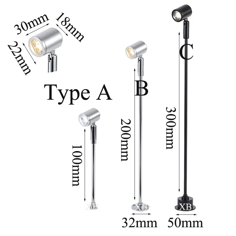 LED Spotlights Mini led ceiling Down lights 1W  Surface Mounted Light bulbs for cabinet counter showcase 100mm/200mm/300mm adjustable spotlights