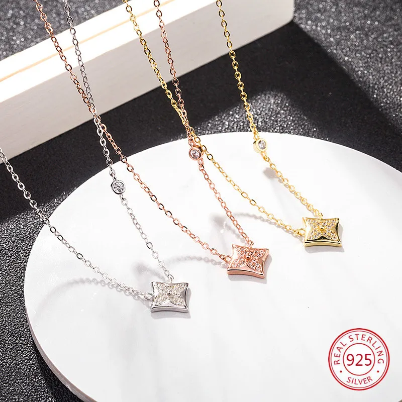 

s925 sterling silver necklace rhombus four-leaf clover fashion trend simple style wild jewelry to send a lover's birthday gift