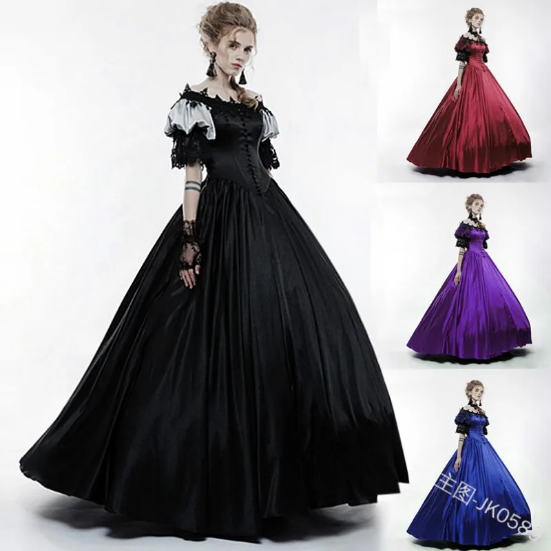 Adult Woman Palace Court Princess Dress Thin Elegant Ball Gown Square Collar Lace Renaissance Medieval Halloween Costumes |