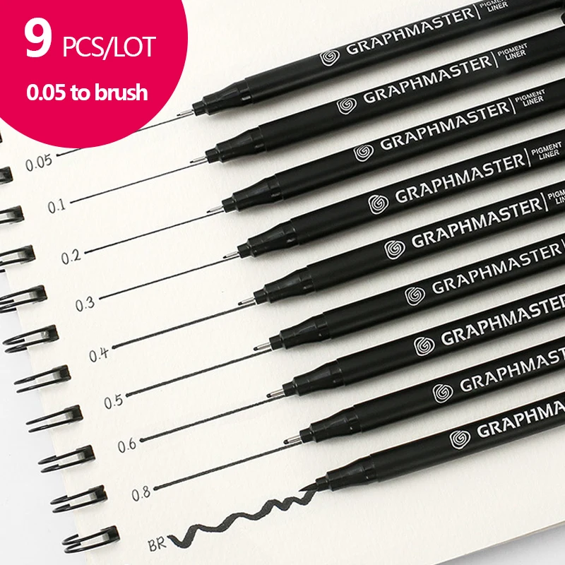 9 unids/set aguja de pintura plumas arte marcadores rápido seco a prueba de agua dibujo escolar dibujo diario papelería