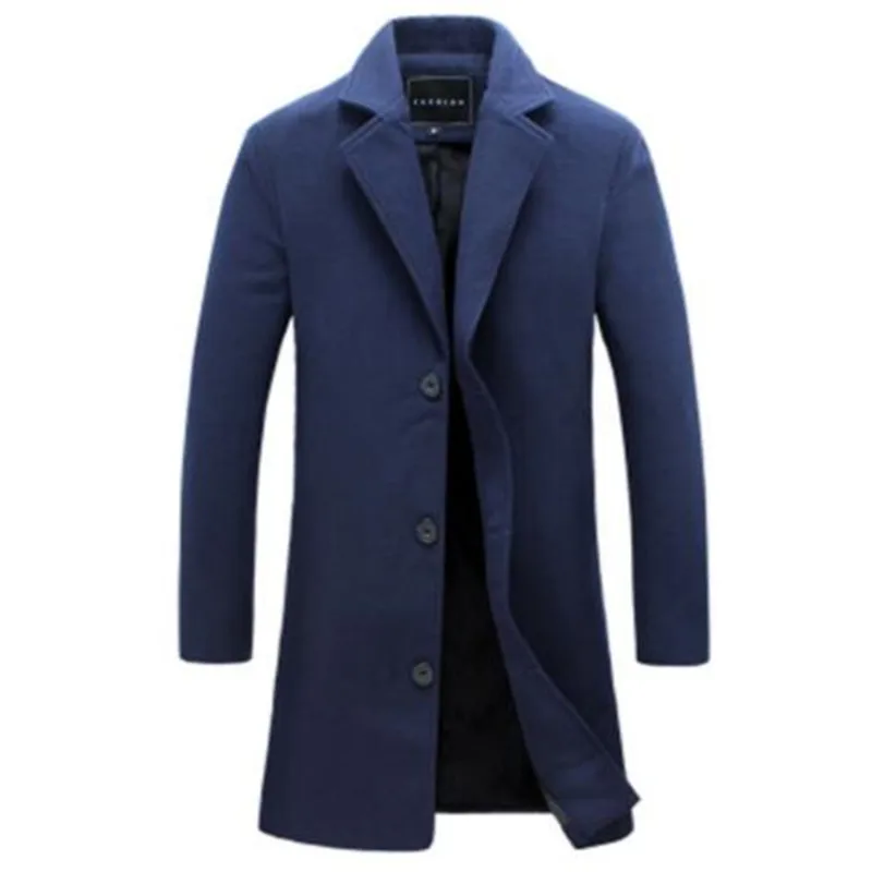 Winter New Fashion Men Solid Color Single Breasted Long Trench Coat / Men Casual Slim Long Woolen Cloth Coat Large Size 5XL