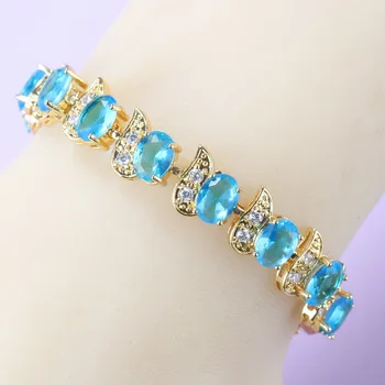 

Cheer Jewelry Sky Blue Cubic Zirconia Charm Bracelet Gold Color Wedding-Party Costume For Women Gift 8-Colors Trendy Jewelry