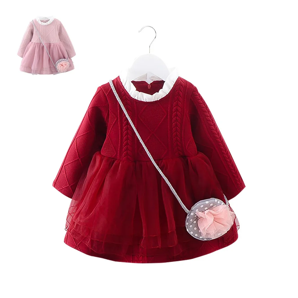 Платье с сумочкой для маленьких девочек; милое платье; модное розовое платье для маленьких девочек; Прямая поставка