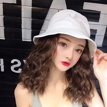 

Asia Korea pop Fisherman hat with one female summer fashion long roll hat trend long curly hair full headgearKYK01040