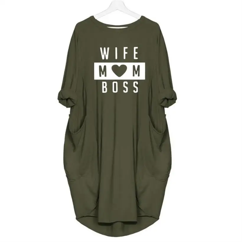 WIFE BOSS MOM Letters Print T-Shirt for Women 2019 New Fashion Pocket Top Female Plus Size Harajuku Femme Tumblr | Женская одежда