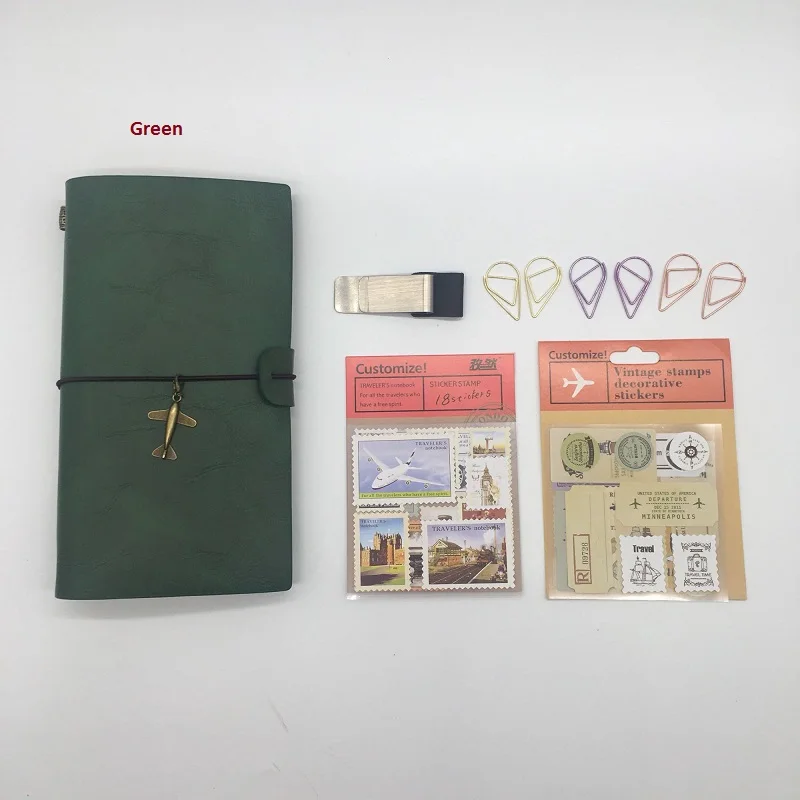 Кожаный блокнот для путешествий, ежедневник, креативный, сделай сам, винтажный, для путешествий, дневник, блокноты, TN, Sprial, записывающий ежедневный блокнот, s, подарки - Цвет: Green set