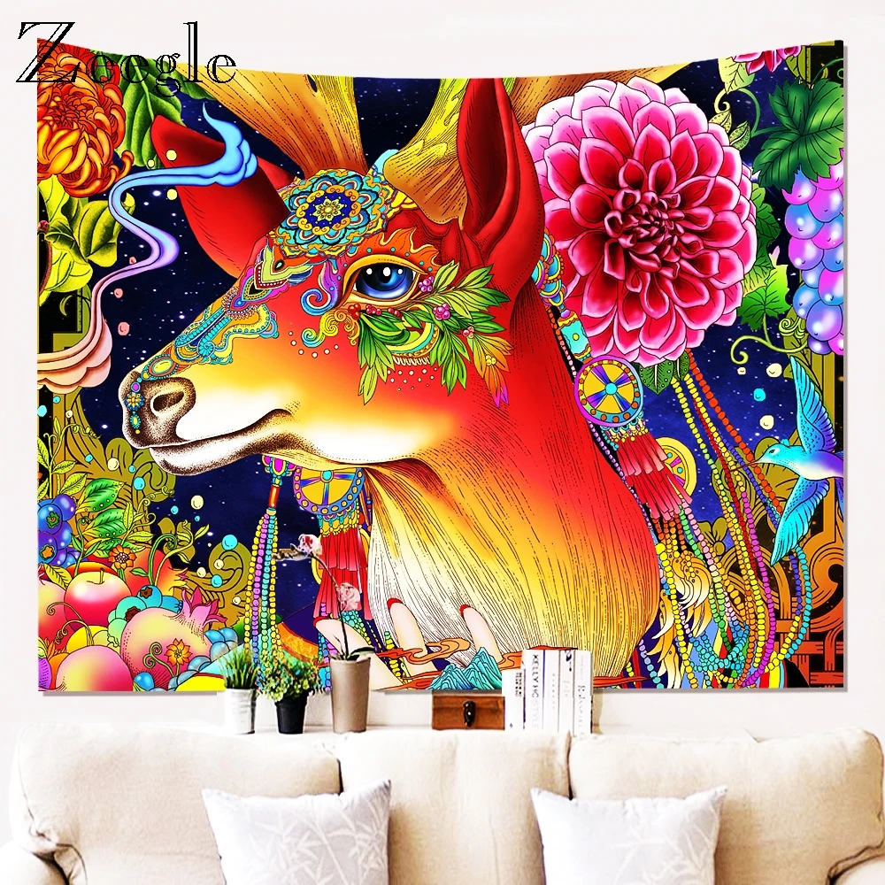Zeegle Printed Wapiti Wall Hanging Tapestry Home Decoration Wall Hanging Tapestry Beach Hippie Blanket Home Decor Tapestry