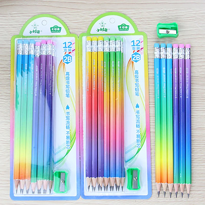 

P309 hexagonal 12 pencils 2B pupils writing pencils HB stationery wooden pole to send pencil sharpener