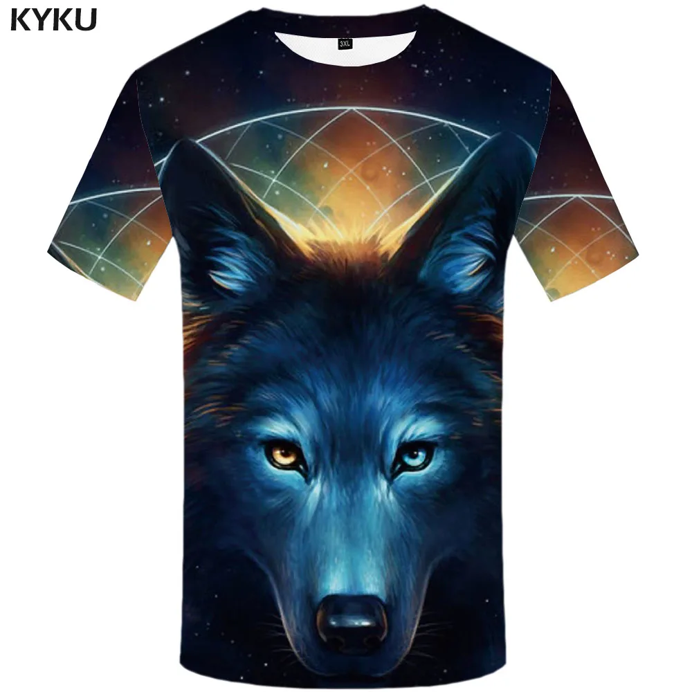 

KYKU Wolf Tshirt Men Print T-shirt Galaxy 3d T shirt Animal Clothes Funny T shirts Casual Mens Clothing summer Short Sleeve 2019