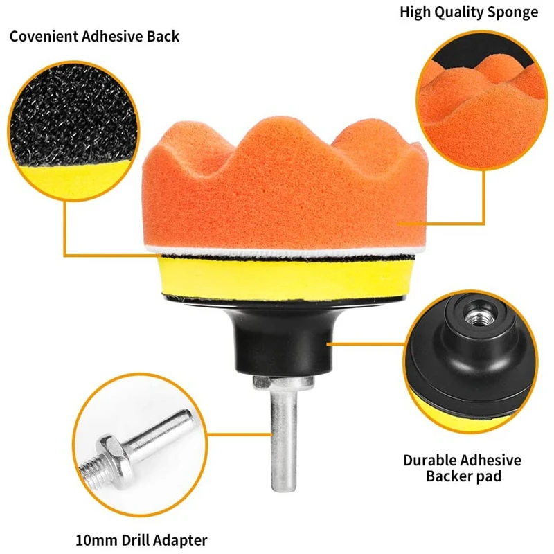 Car Polishing Sponge Pads Kit, Almofada de Espuma, Kit Buffer, Machine Wax Pads para Auto, Motocicleta, Veículo Motorizado, Remove Scratches