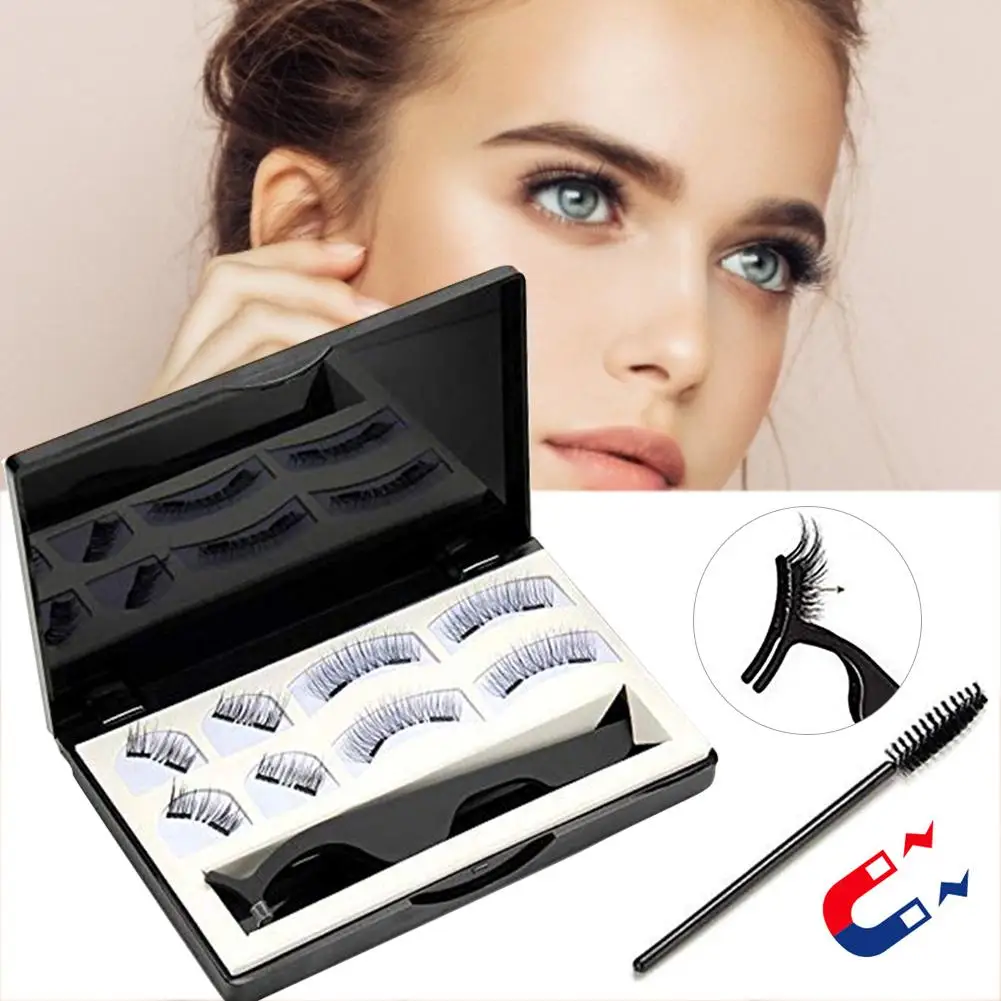 

8pcs Magnetic 3D Effect Reusable Fiber False Eyelashes Natural Cross Long Lashes Extensions Eye Makeup