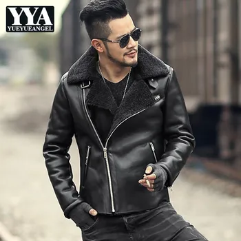 

Winter Mens Fleece Lining Warm Coat High Quality Pu Leather Jacket Motorcycle Bikers Jacket Slim Fit Casual Punk Outerwear Coats