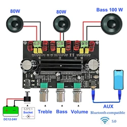 2*80W+100W TPA3116D2 Power Subwoofer Bluetooth-compatible Amplifier Board 2.1 Channel TPA3116 Audio Stereo AUX Class D Amp
