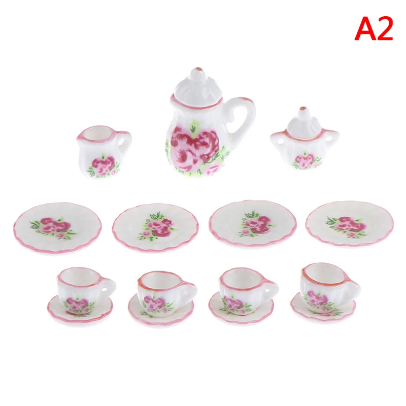 1Set Ceramic Scale 1:12 Doll House Miniature Porcelain Tea Cup Set Tableware Kitchen Dollhouse Teapot DIY Toys 8