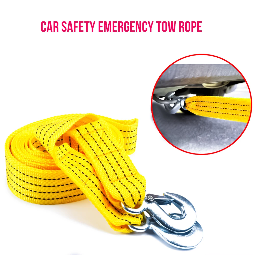 

Car tow rope thick nylon car safety emergency traction rope with drag hook strap 4*5M