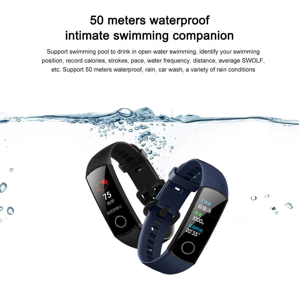 huawei Honor Band 5 мониторинг кислорода в крови в режиме реального времени умные браслеты цветной сенсорный экран фитнес водонепроницаемый браслет