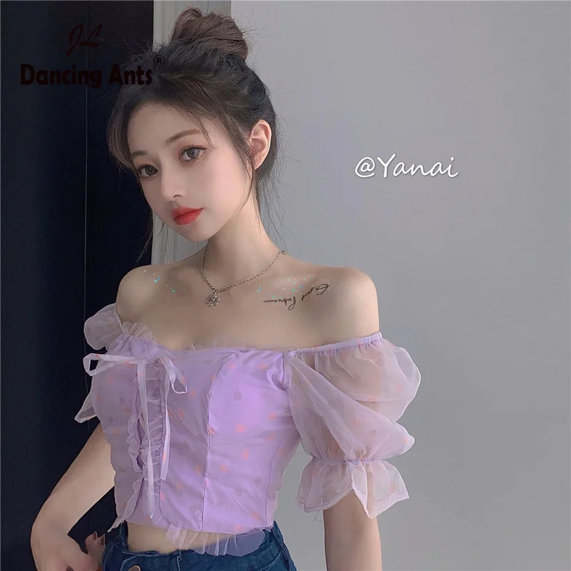 Blouse Woman Short Puff Leeve Shirts Floral Print Lace-up Vintage Crop Top Deep V-neck Blusas | Женская одежда