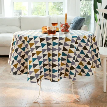 

Round Nordic Cotton and linen tablecloth Desktop decoration linen dustproof Wedding Party Table Cover Home Decoration