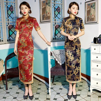 

Vintage Chinese Traditional Women Rayon Print Flower Qipao Plus Size 5XL Mandarin Collar Cheongsam Novelty Chinese Formal Dress
