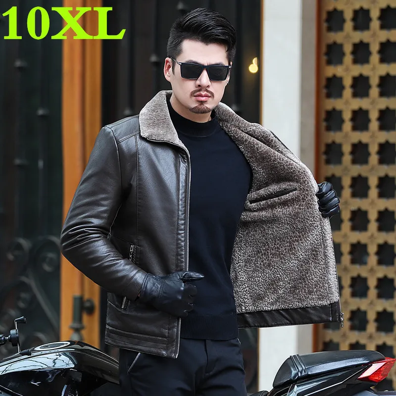 

2019 new plus size 10XL 9XL genuine leather coat for men sheepskin leather hooded jacket winter jackets for men free shipping