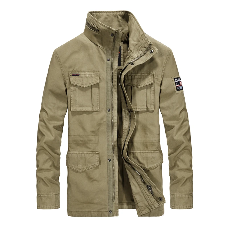 

High quality brand military jacket man pockets zipper stand collar army tactical bomber jacket men Autumn coat man plus size 4XL
