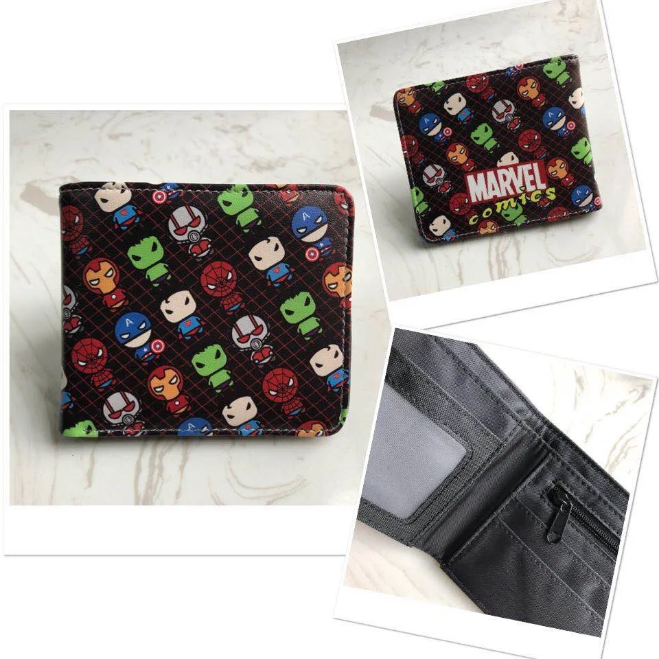 Marvel Men Wallet Q Version Captain America SpiderMan Wallet Men Comic Version Super Heroes Wallet Women with Card Holder Wallet