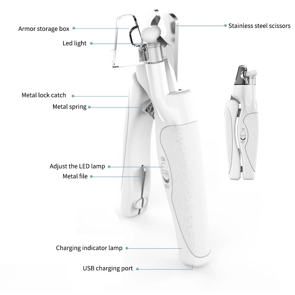 Grooming Scissors, Nail Clippers com luz LED, Pet Supplies