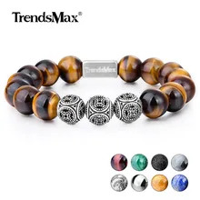 Trendsmax 10 мм тигровый глаз браслеты из бисера для женщин и мужчин Натуральный Камень Стрейч 925 пробы серебро высокое качество ювелирные изделия TBB005