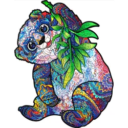 Montessori iluminação quebra cabeça panda comer peças de madeira de bambu 100 150 200 crianças quebra cabeça 3d diy crianças caixa de presente