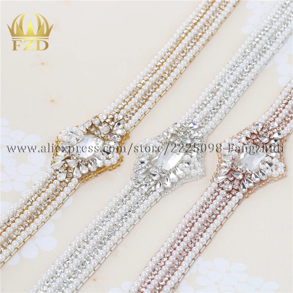 (10 pieces )Handmade Hot fix Sew on pearl clear Rhinestone trim